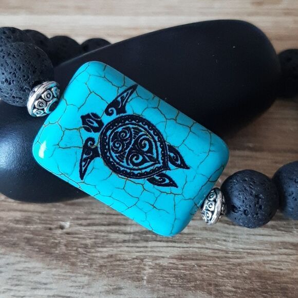 Sea Turtle Hawaiian Vibe Lava Diffuser Stretch Bracelet - Picture 3 of 6